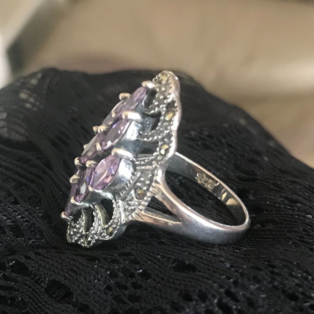 Vintage Sterling & Marcasite Bracelet and Ring Set - Picture 4 of 9